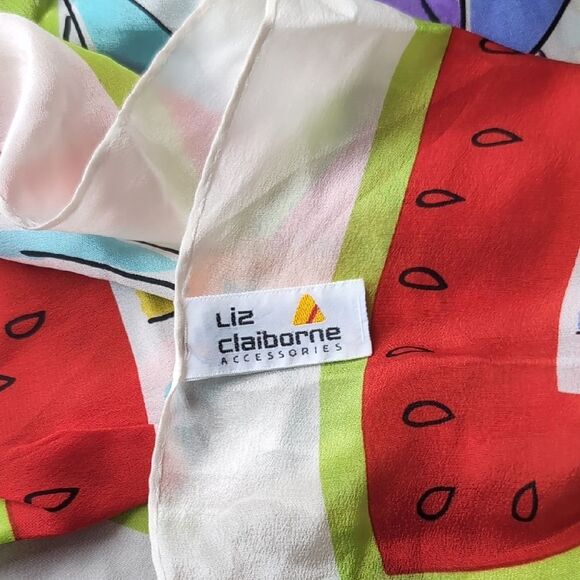 Liz Claiborne 💯Silk Colorful Summer Fruit Watermelon Print Large Scarf Bandana - Picture 3 of 11